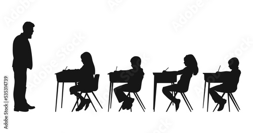 Silhouette of classroom with Teacher and students vector illustration