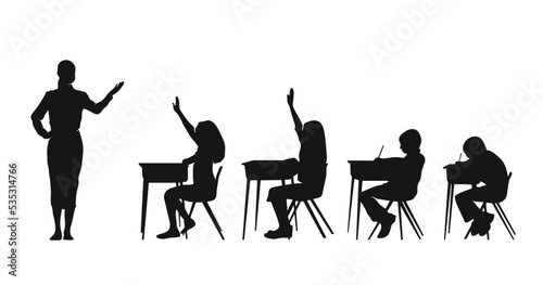 Silhouette of classroom with Teacher and students vector illustration