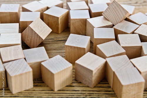 Stacks of wood blocks on the table