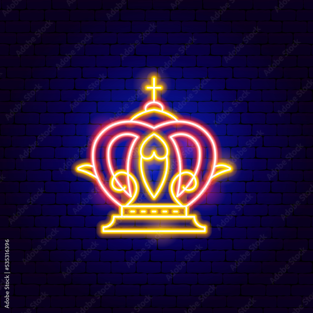 Queen Crown Neon Sign. Vector Illustration of Country National Promotion. - obrazy, fototapety, plakaty 