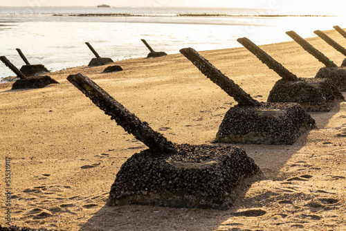 Antilanding spikes on the beach Kinmen of Taiwan photo