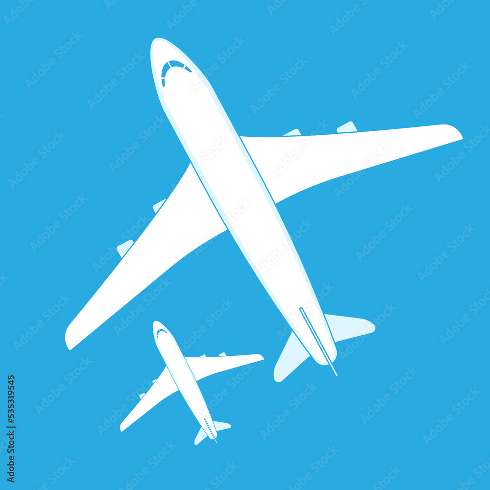 Vector illustration of an two airplane top view on a blue background. Aviation holiday poster Vector illustration of an two airplane top view on a blue background. Aviation holiday poster