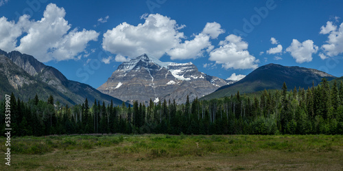 Impressive view of Mount Robson in the Canadian Rockies in summer