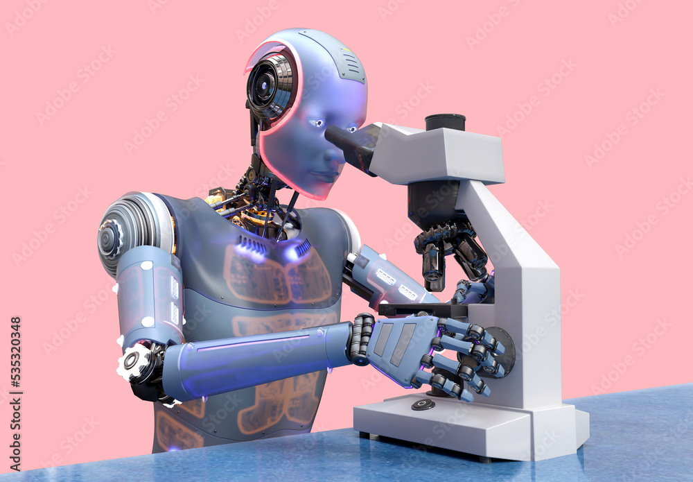 Fototapeta premium Humanoid robot working in a diagnostic laboratory