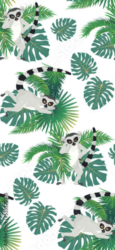 Lemur and tropic leaves pattern © AnnaPa
