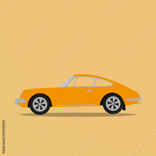 Yellow luxury car in flat stale silhouette