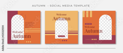 welcome october social media post template collections banner vector minimalist orange pastel