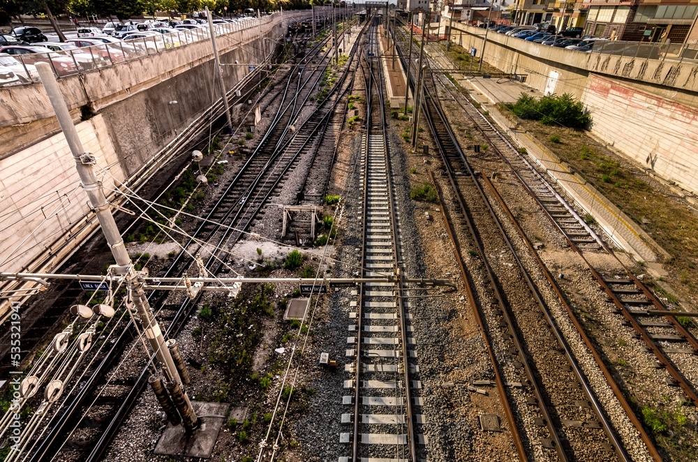 View of an urban area with railway View of an urban area with railway