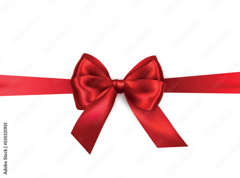Vector bright red shiny ribbon with decorative bow on white background - invitation, gift wrapping or card design Vector bright red shiny ribbon with decorative bow on white background - invitation, gift wrapping or card design