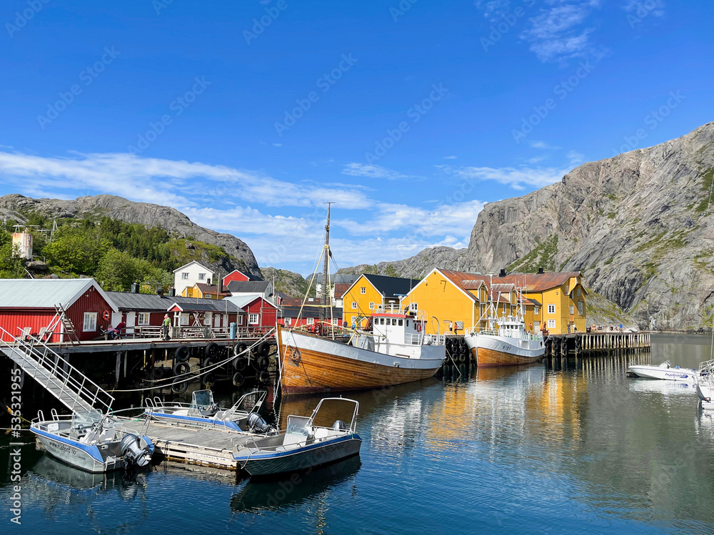 Svolvaer town, the capital of Lofoten islands, as seen during spring. Lofoten is a complex of picturesque fishing islands in northern Norway, Europe