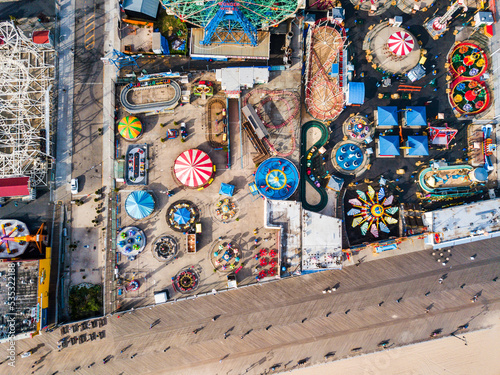 Photography Coney island amusement park in New York aerial view