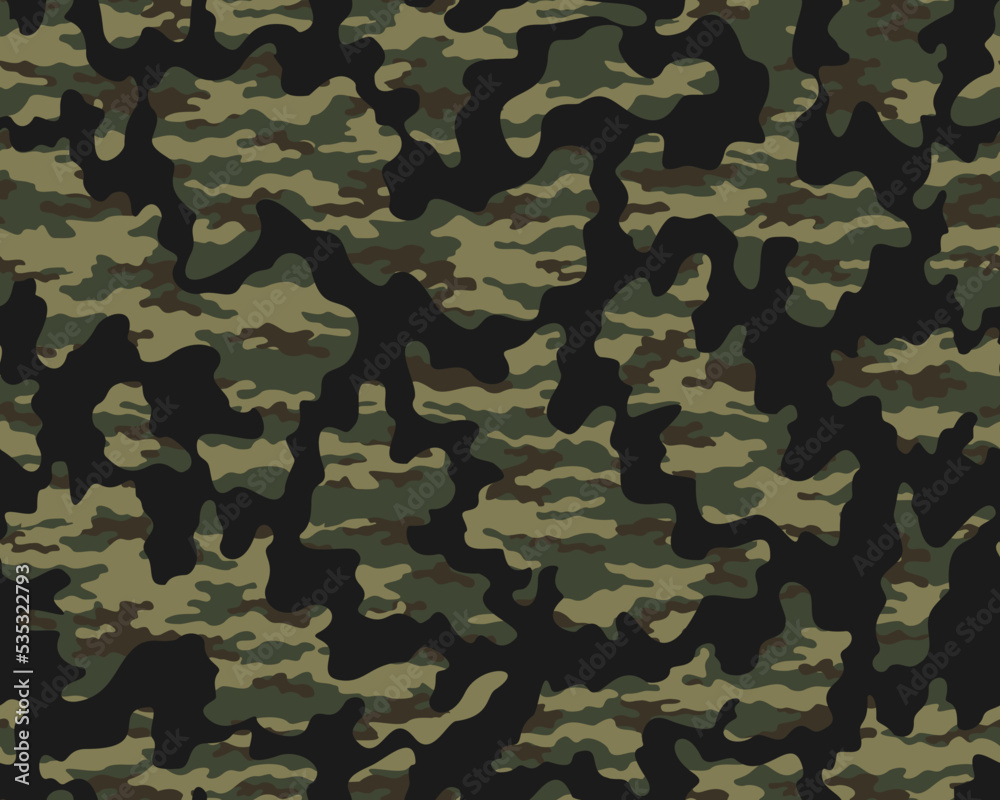 Fototapeta premium Army camouflage background, vector seamless texture, disguise pattern, modern illustration.