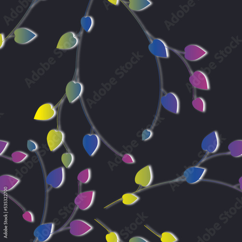 Background with the image of colorful leaves. Original background with leaves on a black background, seamless lines.
