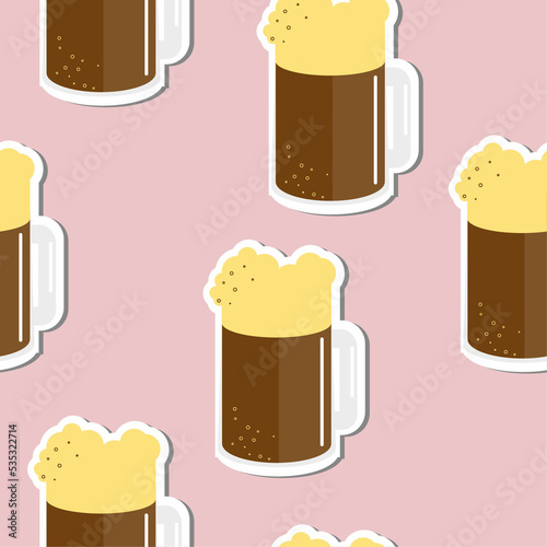 Background with the image of a mug of beer. Original background with mugs of beer, seamless lines.