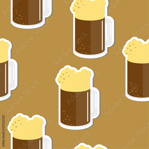 Background with the image of a mug of beer. Original background with mugs of beer, seamless lines.