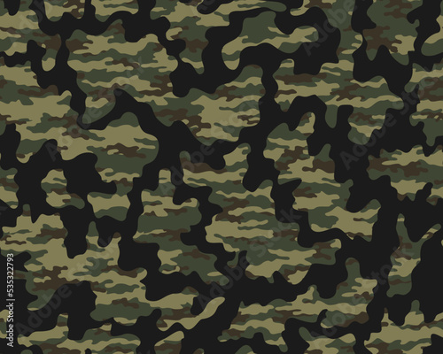 Army camouflage background, vector seamless texture, disguise pattern, modern illustration.