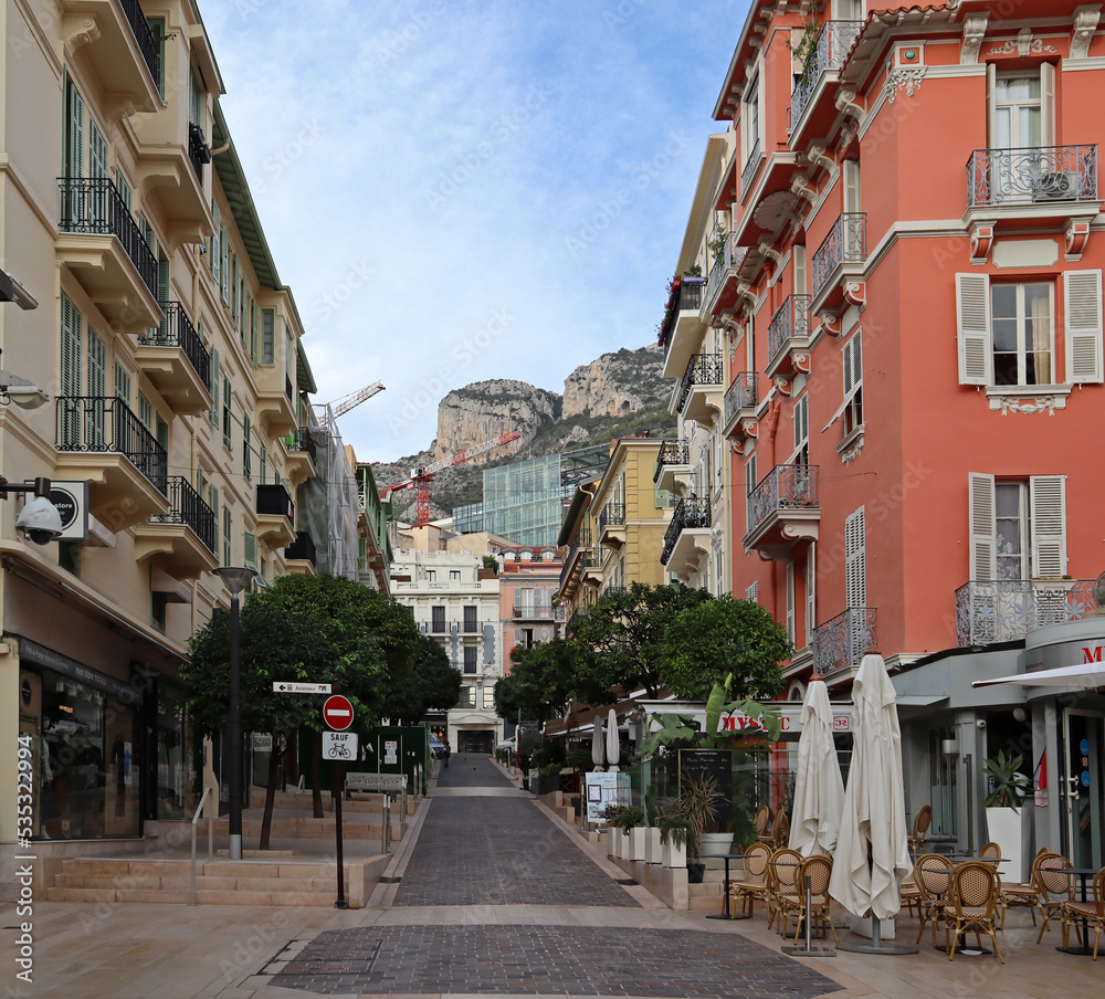 Monaco, Monaco - 03.10.2022: Street view of Princess Caroline in the center of Monaco