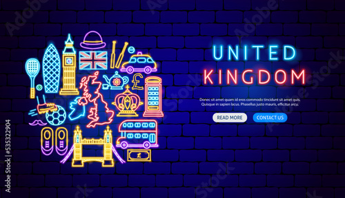 Great Britain Neon Banner Design. Vector Illustration of National Promotion.