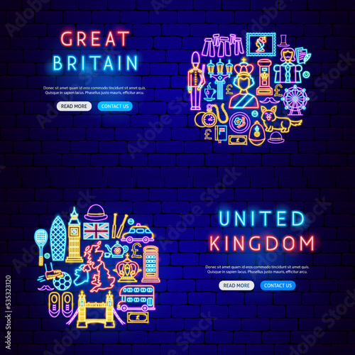 Great Britain Neon Banners. Vector Illustration of National Promotion.