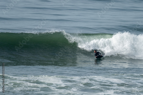 Bodyboarder riding a wave in Furadouro beach  Ovar   Aveiro - Portugal.