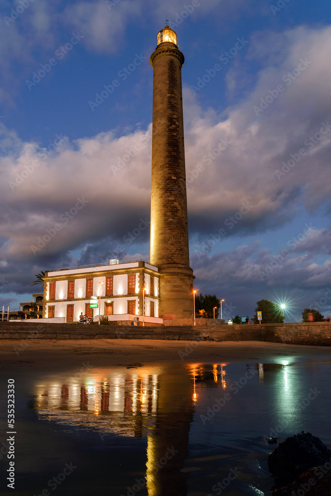 Maspalomas lighthouse at evening time, Maspalomas, Gran Canary, Canary Islands, Spain