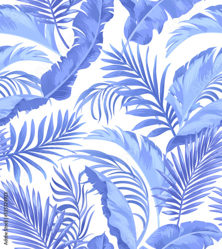 Jungle vector pattern with tropical leaves.Trendy summer print. Exotic seamless background