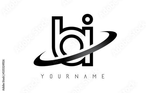 Outline Letters bi b i logo with a minimalist design and swoosh. Letters with elegant, simple and two letters design.