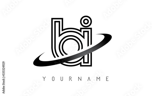Outline Letters bi b i logo with a minimalist design and swoosh. Letters with elegant, simple and two letters design.