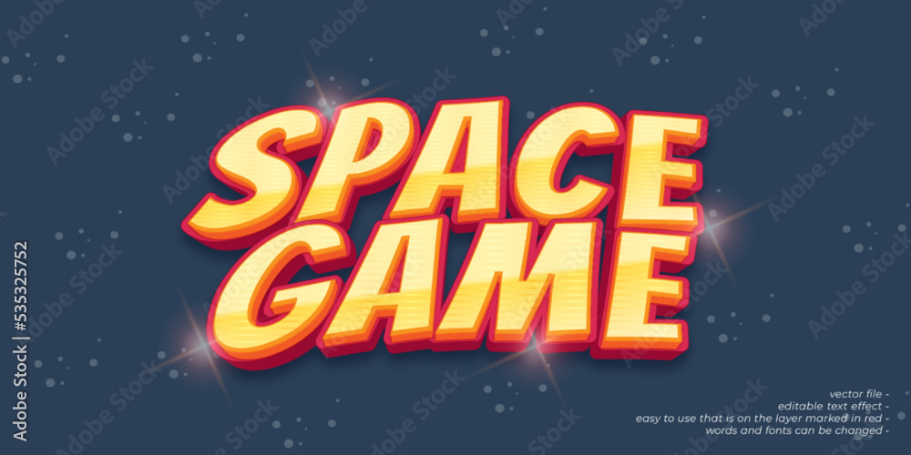 Space game editable text with 3d style vector illustration