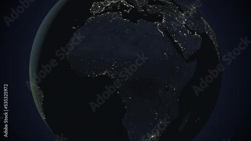 Seamless looping animation of the earth at night zooming in to the 3d map of Djibouti with the capital and the biggest cites in 4K resolution photo