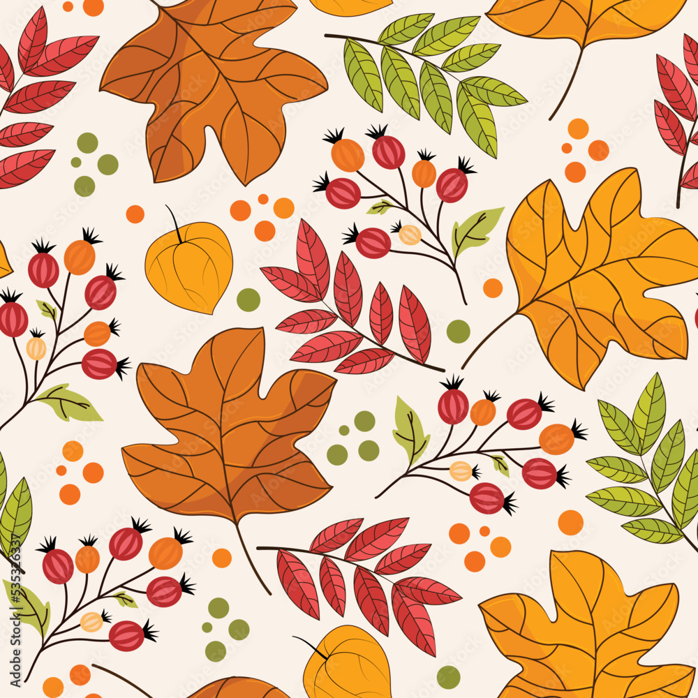 Fall pattern with autumn seasonal leaves