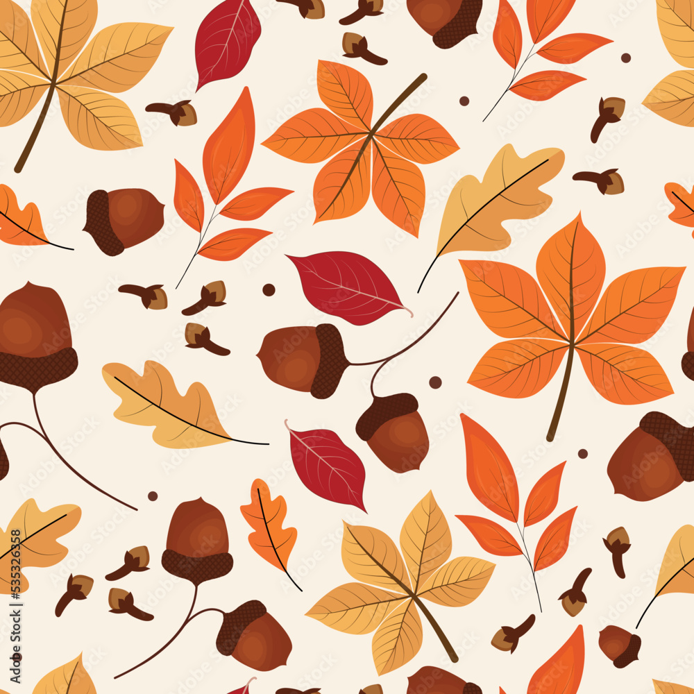 Fototapeta premium Fall pattern with autumn seasonal leaves