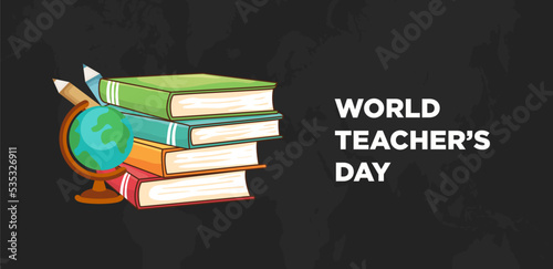 Happy Teacher's Day, Vector illustration, gift card for teachers, Teacher’s Day Celebration, World teacher's day greetings card in black background, teacher's day social media post, Concept, poster