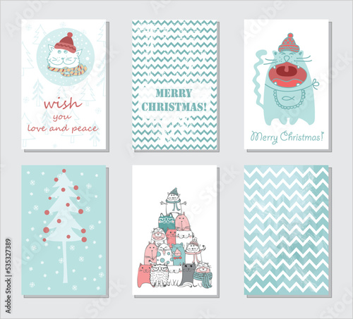 Collection of Christmas card templates. Christmas Posters set. Vector illustration. Template for Greeting Scrapbooking, Congratulations, Invitations.