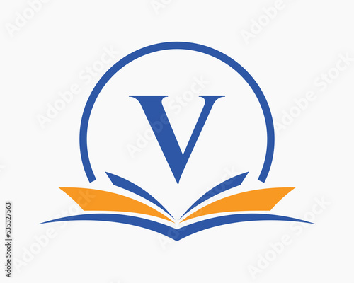 Letter V Education Logo Book Concept. Training Career Sign, University, Academy Graduation Logo Template Design