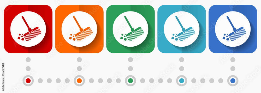 Broom, cleaning vector icons, infographic template, set of flat design ...