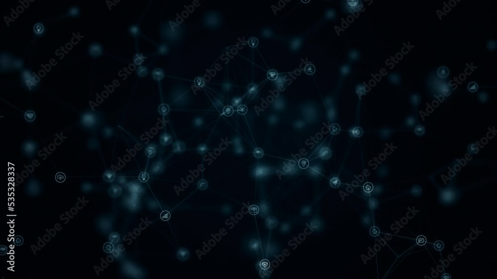 Motion graphic of Blue dot and line connection with polygonal and technology icon on abstract background concept seamless loop video