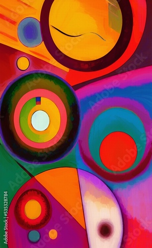 Abstract digital painting circles, geometric modern fauvism art. Neo expressionism style wall art poster, canvas print. Interior decoration template. Creative design abstract background texture photo