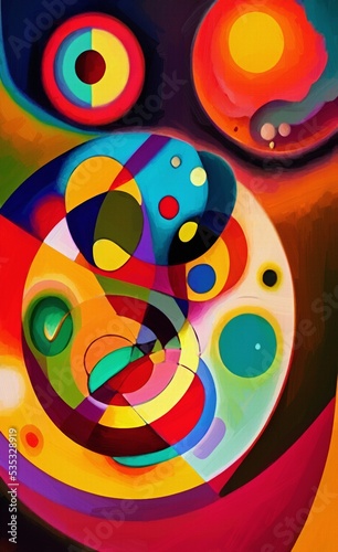 Abstract digital painting circles, geometric modern fauvism art. Neo expressionism style wall art poster, canvas print. Interior decoration template. Creative design abstract background texture
