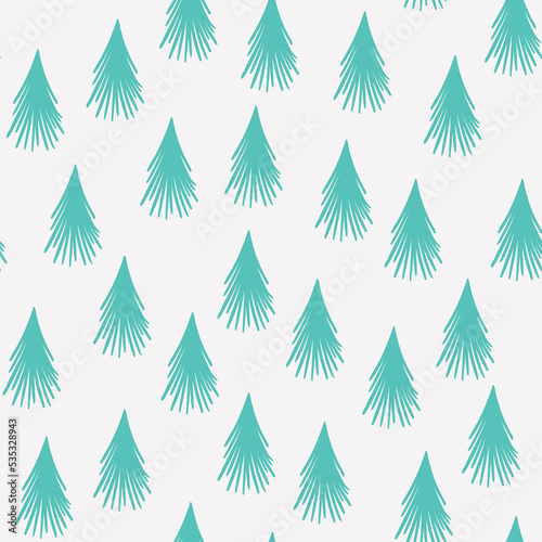 Merry Christmas and Happy New Year seamless pattern with various christmas tree. Modern hand draw illustrations. Colorful contemporary art