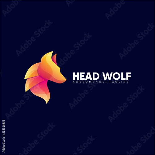 Head wolf colorful gradient modern logo animals