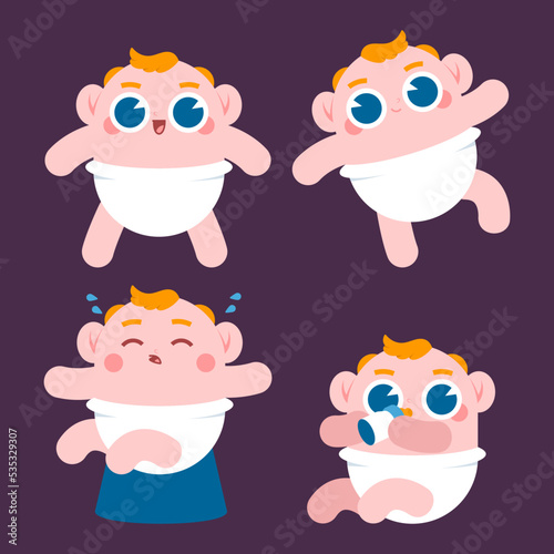 Cute baby characters vector cartoon set isolated on background.
