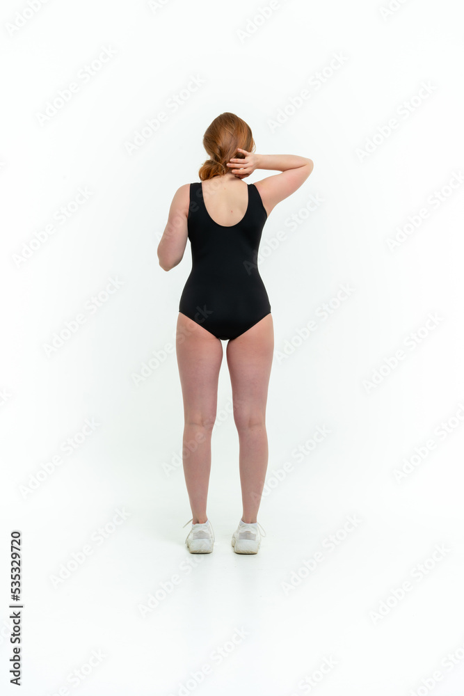 model size posing bodysuit on white background model size posing bodysuit on white background