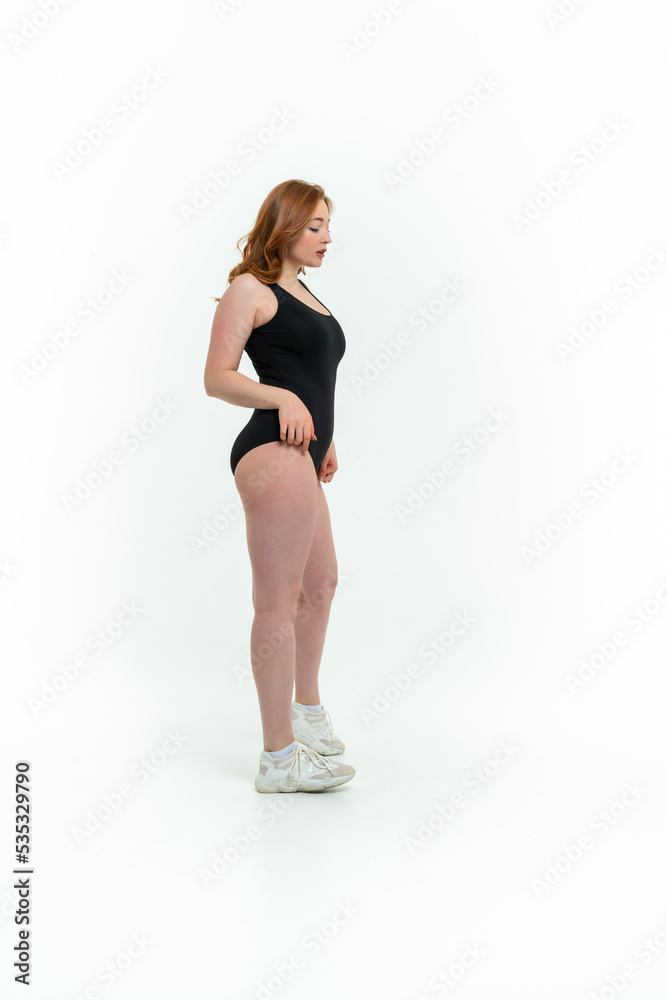model size posing bodysuit on white background model size posing bodysuit on white background