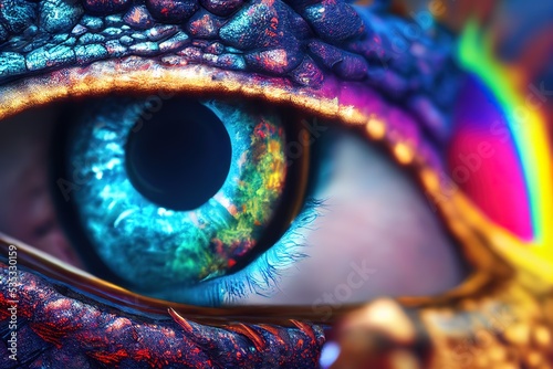 dragon eye, dragon monster close-up, dragon eye cave manipulation, 3d render, Raster illustration. photo