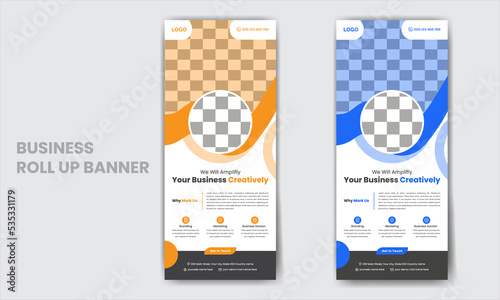 Creative business roll up banner template design, clean layout stand banner vector files, set promotional ad banner 