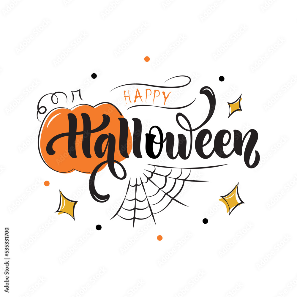 Happy Halloween handwritten text. Hand lettering typography. Modern brush ink calligraphy isolated on white background for holiday banner, poster, greeting card, party invitation. Vector illustration Happy Halloween handwritten text. Hand lettering typography. Modern brush ink calligraphy isolated on white background for holiday banner, poster, greeting card, party invitation. Vector illustration