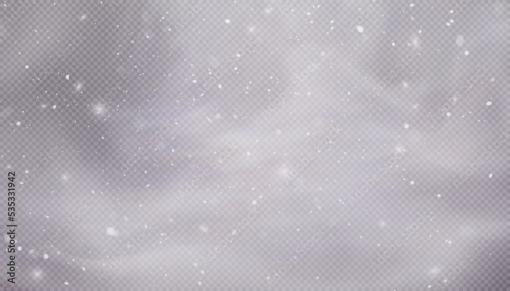 Snow blizzard, christmas winter background. Snowflakes flying isolated on transparent background.	
