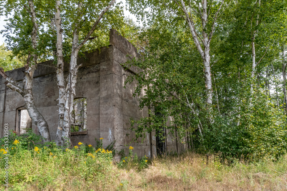 The ruins of an old building in the ghost town of Depot Harbour, Ontario still stand on Wasauksing First Nation land near Parry Sound.