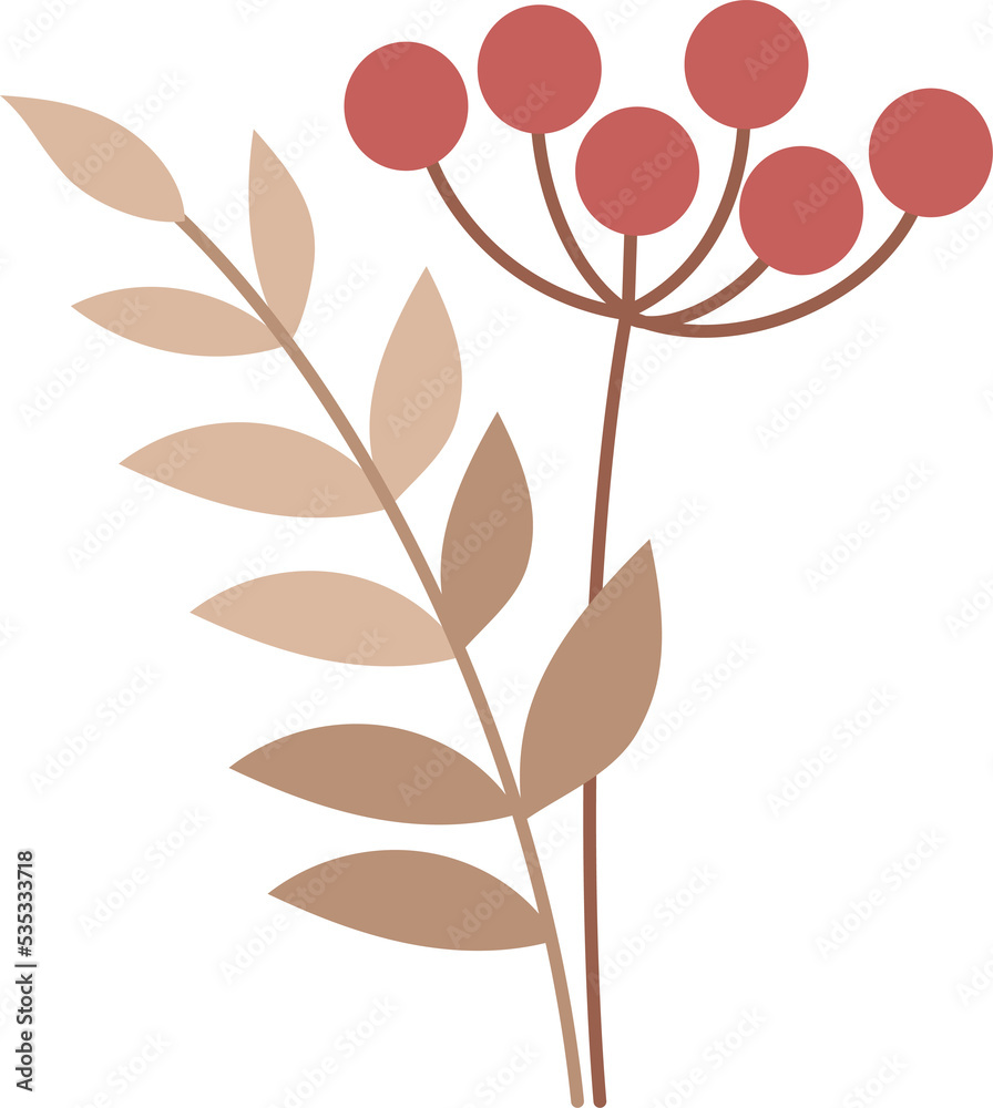 Branch of red berries with leaves